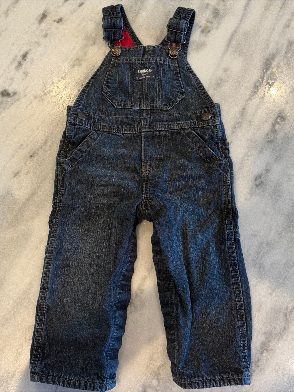 OshKosh B'gosh Dark Blue Denim Plaid Flannel Lined Baby‎ Boy Overalls 12 Months